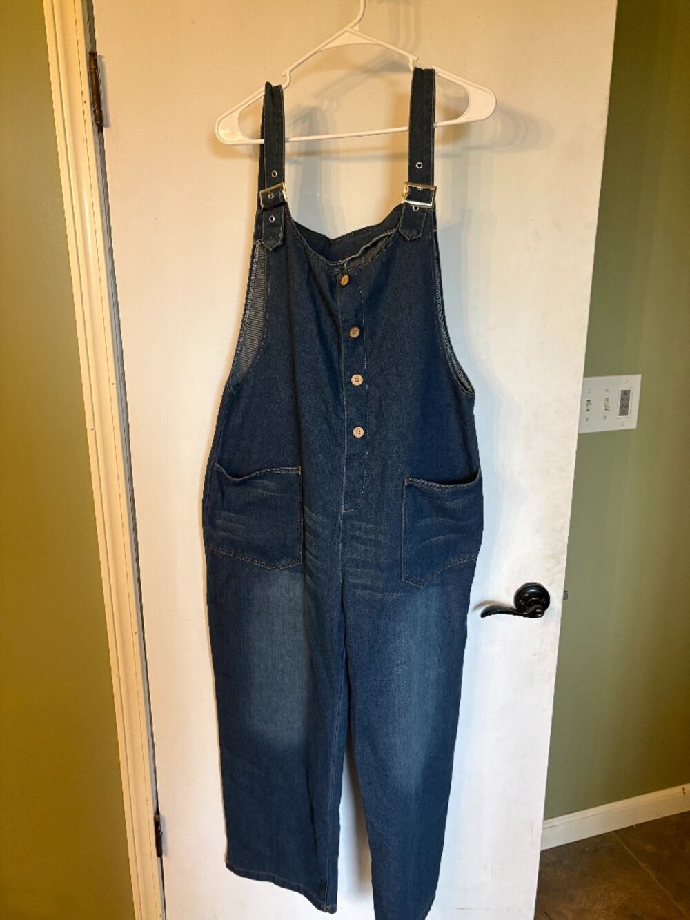 Women's Denim Overalls Jumpsuit Wide Leg Pockets Button Front